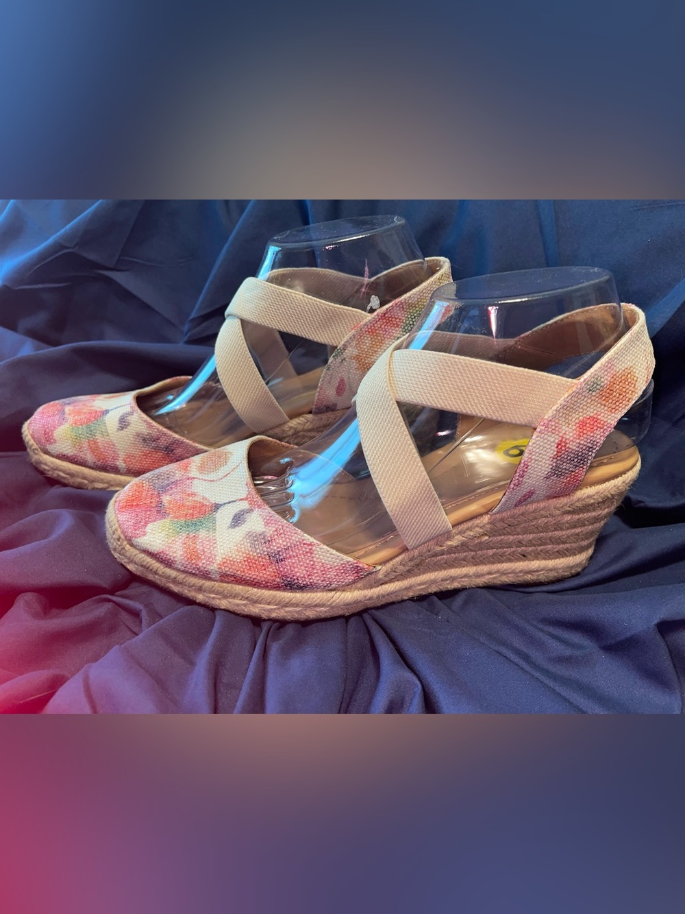 Easy Spirit Cream Floral Espadrille Wedge Sandals